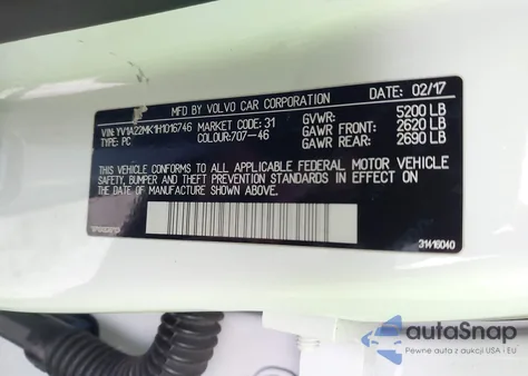 2017 Volvo S90 T6 Momentum z USA, uszkodzony, nr VIN YV1A22MK1H1016746